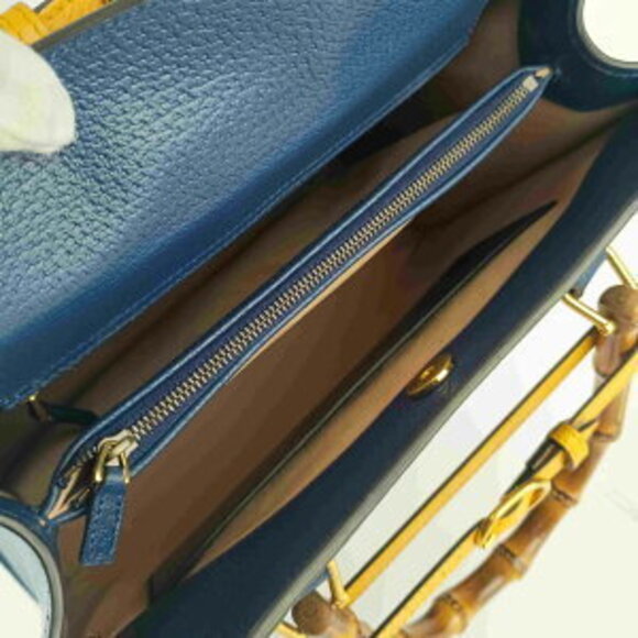 Gucci Diana Tote Bag Royal Blue Leather Shoulder Bag Gold - Picture 8 of 9